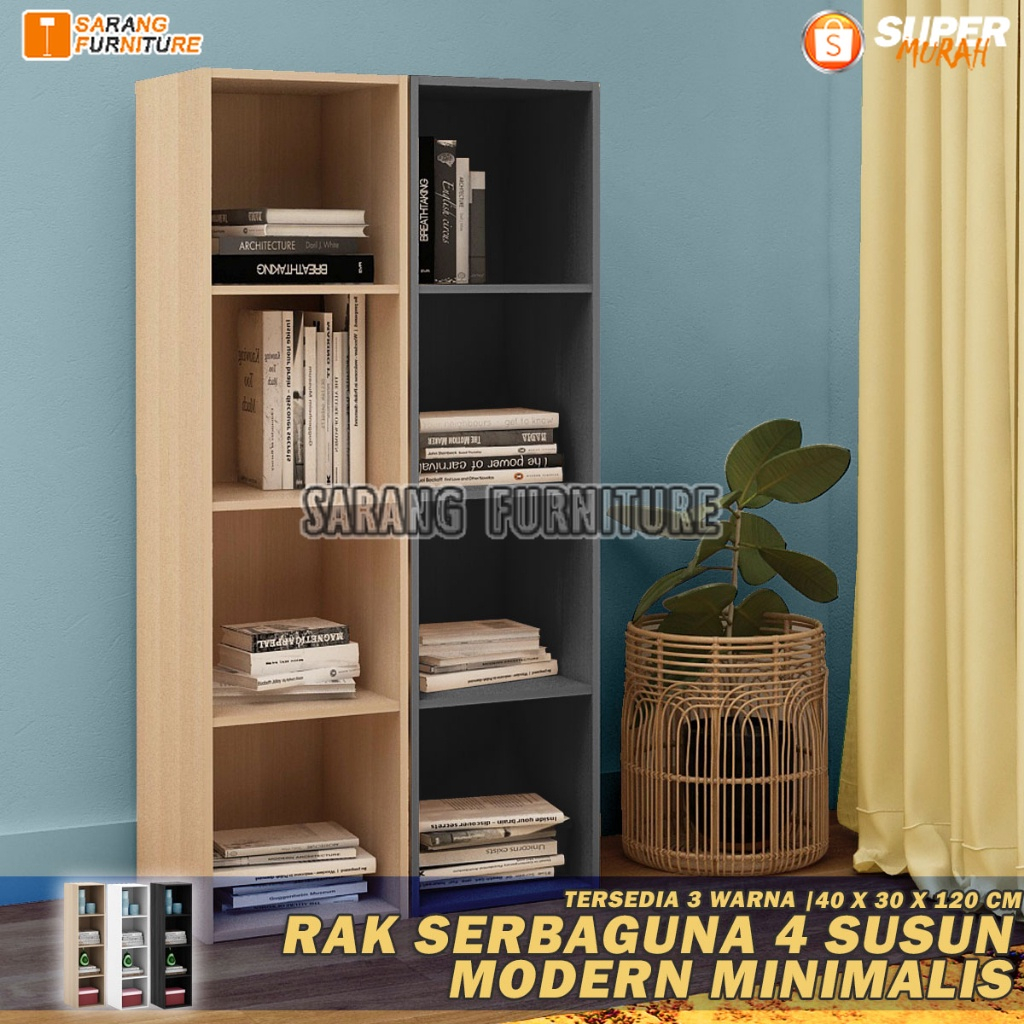 Rak buku serbaguna 4 tingkat Susun Hitam Atau Cream Murah Baru Gojek RSG 4 SUSUN