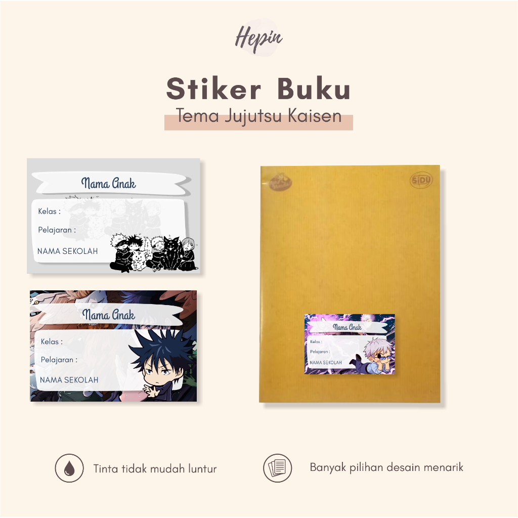 

(30pcs)bisa custom/ready/Stiker dan label buku pelajaran edisi JUJUTSU KAISEN/stiker buku tema anime/murah/custom nama