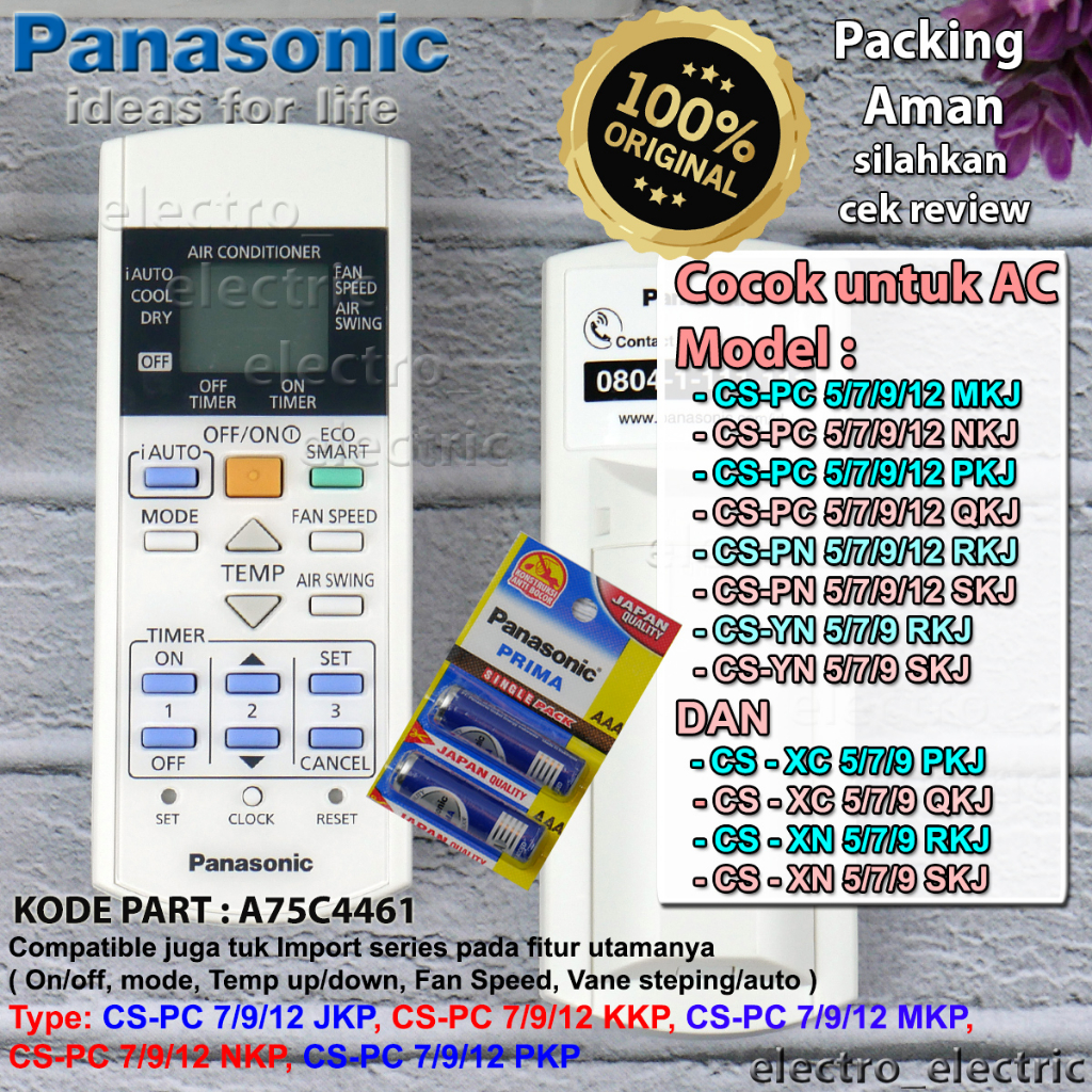 Remote AC Panasonic CS-PC 5/7/9/12 NKJ/PKJ/QKJ/RKJ/SKJ CS-YN 5/7/9 RKJ/SKJ