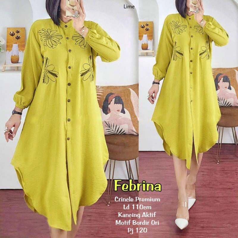 TUNIK WANITA Febrina Tunik  WD BAHAN Crinkle mix bordir ld 110 pb 120 pt 55 TUNIK WANITA TERBARU 2023 / BAJU ATASAN WANITA TERBARU KOREAN STYLE / TUNIK JUMBO KEKINIAN