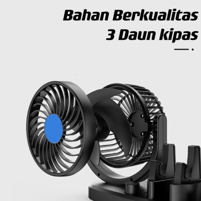 Kipas Angin Mobil 12V-24V Double Headed Fan 2 USB Colokan Dan HP Holder Pegangan HP⭐Panda99⭐