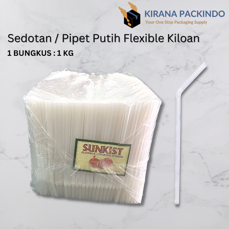 Sedotan Plastik Minuman Kiloan / Pipet Flexible Bengkok Warna Putih & Hitam Murah Higienis