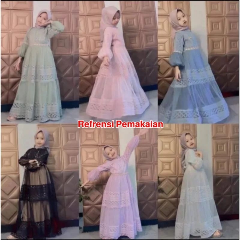 Baju Pesta Anak Raina Bahan Brukat Tile / Gamis Brukat Anak