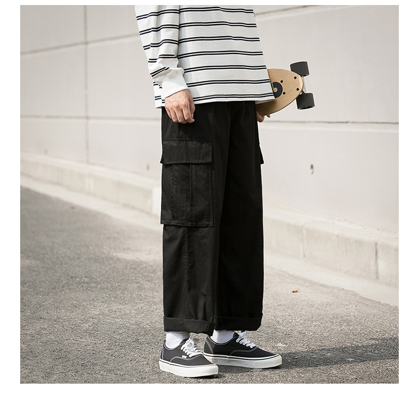 celana cargo panjang pria korean style baggy pants celana pinggang karet pria celana cargo hitam olahraga celana casual pria celana cargo big size pria