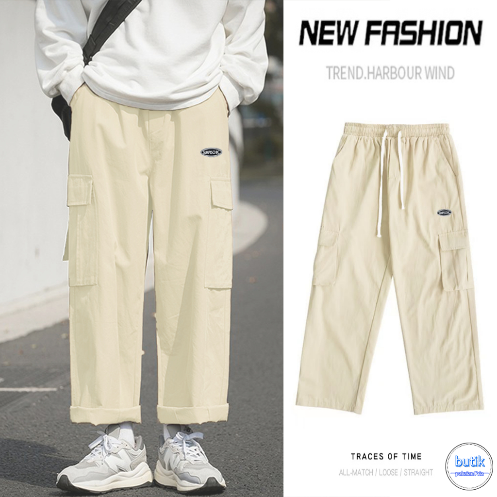 celana cargo jumbo pria celana pinggang karet celana cargo korean style straight baggy pants celana santai pria cargo pants pria celana chino panjang pria