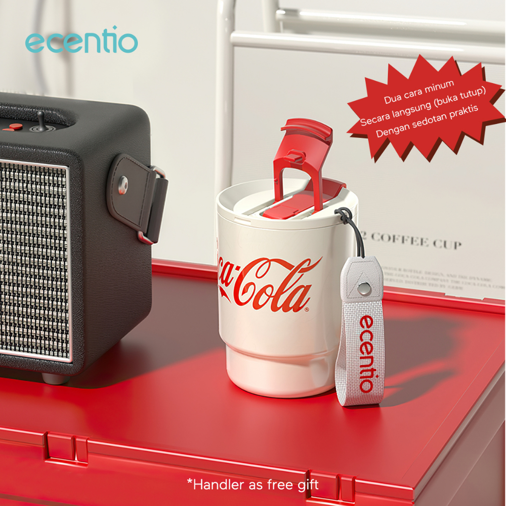 ecentio  Stainless Steel Cangkir Kopi Thermal Mug Coca-Cola Beruang Botol Air Travel Tumbler Dengan Cangkir Perlengkapan Minum