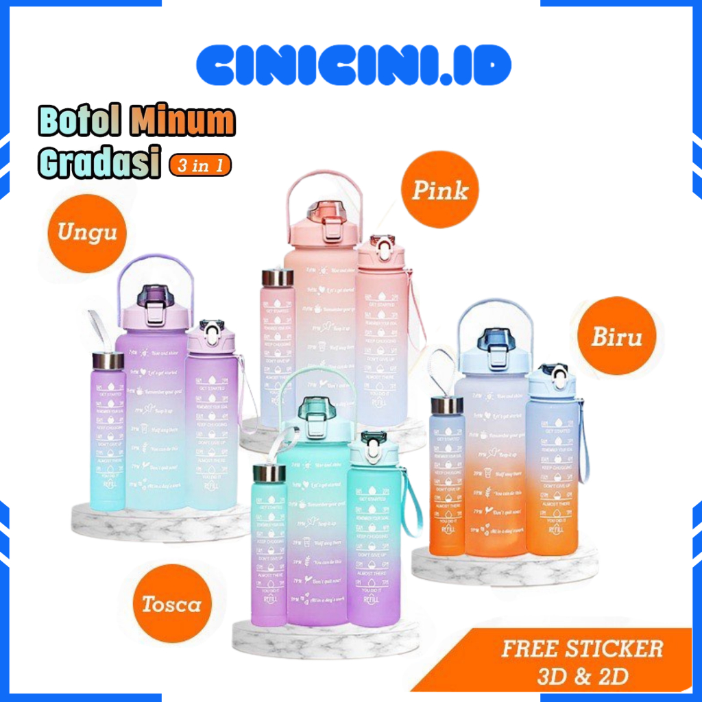 [ Cinicini ] Botol Viral Gradasi 3in1 1 Set 2Liter + 900ml + 350ml Free Stiker 3D