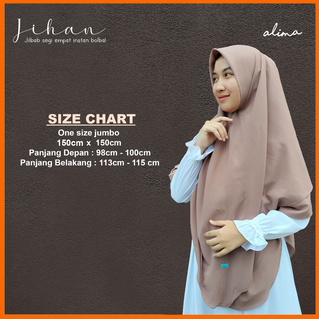 Khimar syari segi empat instan bolak balik non pet Jihan bahan Diamond by Alima