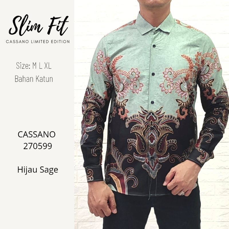 Kemeja Batik Slimfit Pria Lengan Panjang Premium Green Mint / Sage