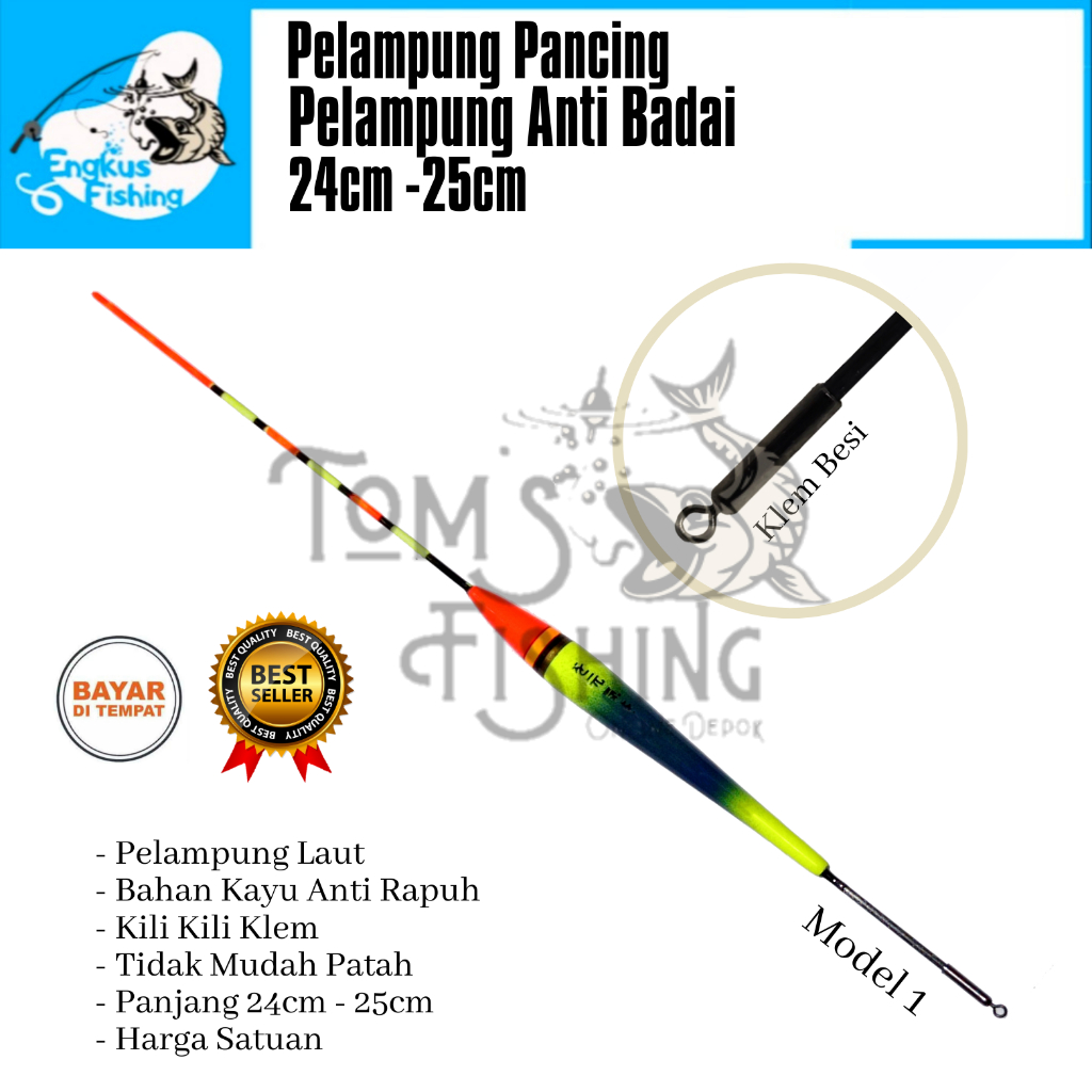 Pelampung Pumbul Pancing Anti Badai Klem Panjang (24cm-25cm) Fiber Banyak Model Murah - Engkus Fishing