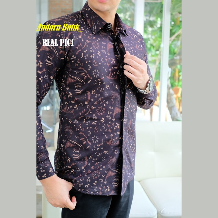 Baju Kemeja Batik Pria Slimfit Lengan Panjang Modern Heem Elegant Premium Warna Hitam