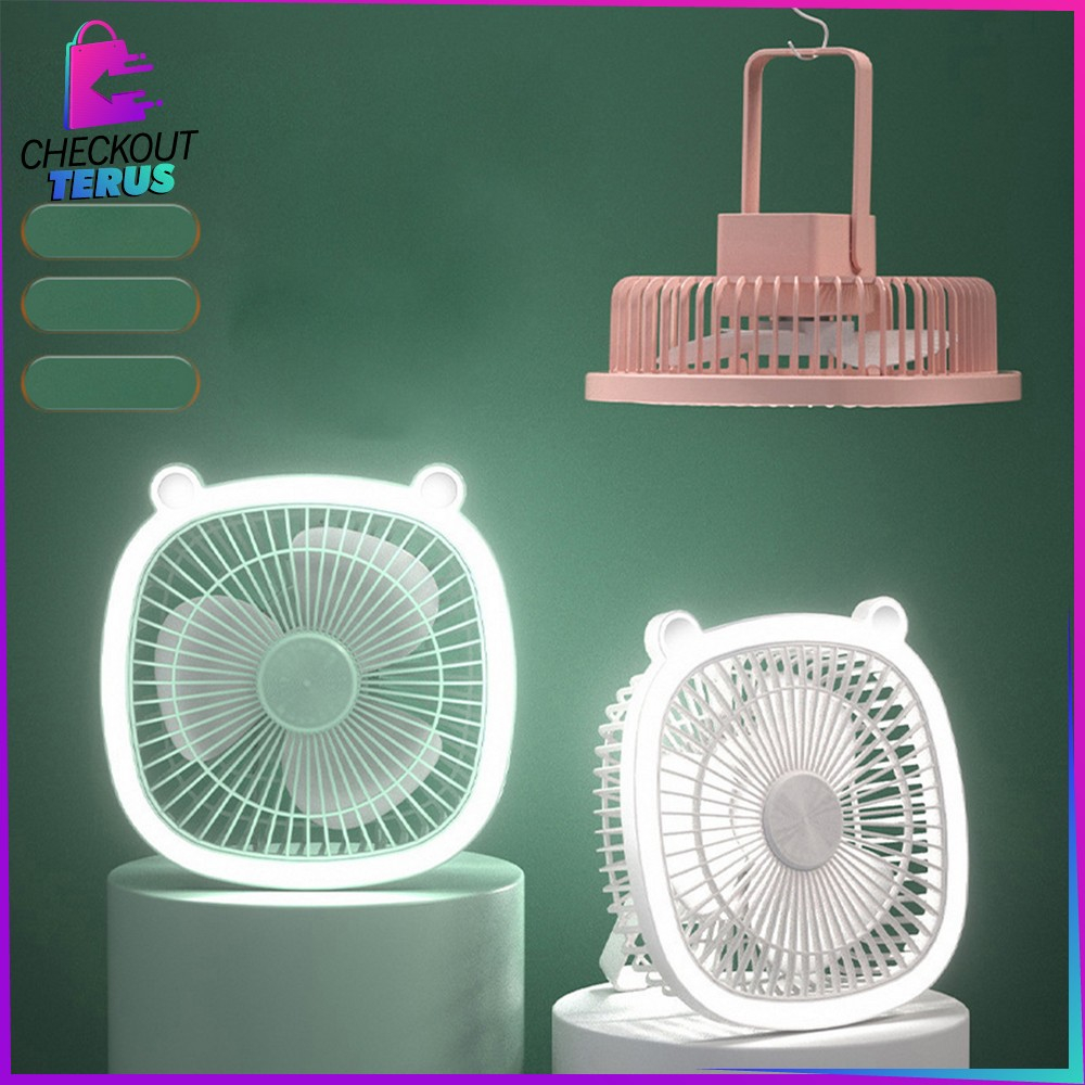 CT C880 Kipas Angin Mini Portable ada Lampu Kipas Mini Fan Cooling Portable Meja USB Charger Tidak Berisik