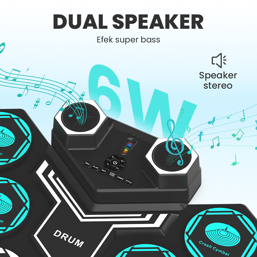 Rixton Portable Electronic Drum Digital USB 9 Pads Roll up Drum Set Silicone Electric Drum Pad Kit Outdoor Performance