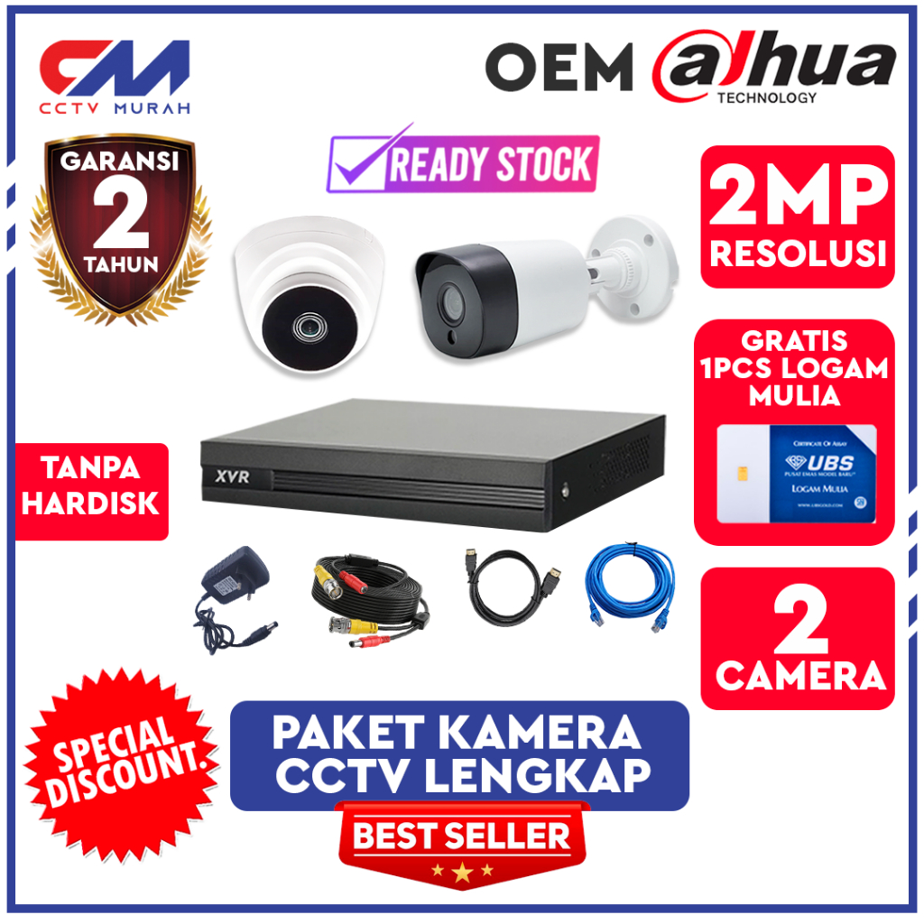 Paket Lengkap Camera 2 Channel CCTV Oem Dahua, DVR/XVR 4 Channel Full HD, Gratis HDD 500GB