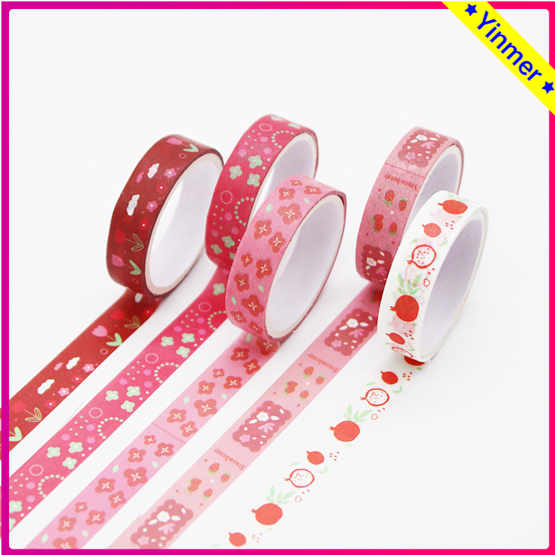 COD✨5Pcs/Set Washi Tape DIY Decorative Stickers Selotip Vintage Aesthetic lucu Kreatif/Solatip Diary Scrapbooking DIY Warna Solid Untuk Alat Tulis-Yimer