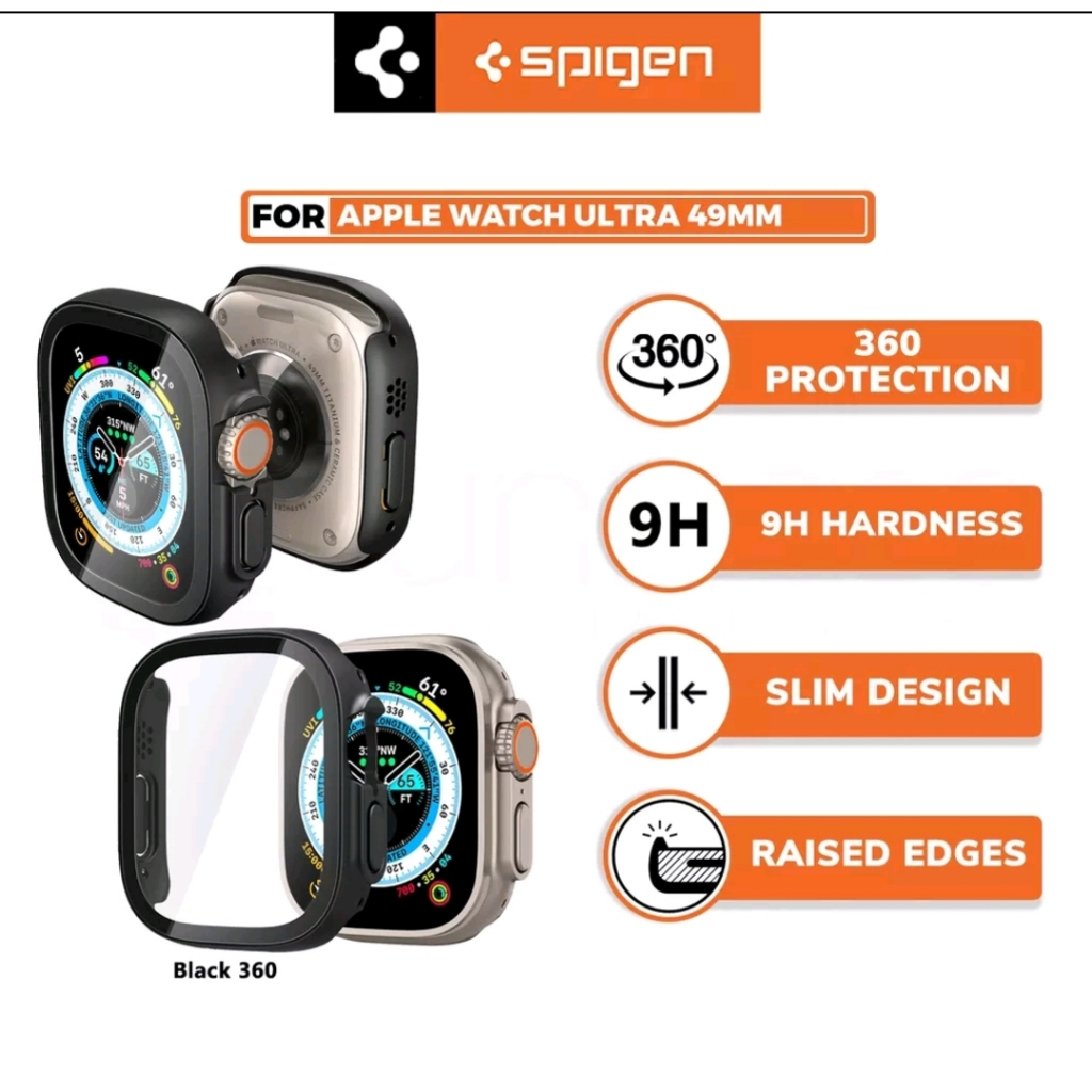 Spigen Thin Fit 360 Tempered Glass Anti Gores Screnn Guard Pelindung Apple Watch 42mm 38mm 40mm 41mm 44mm 45mm ULTRA Series 1 2 3 4 5 6 7 8 se Case Cover Casing