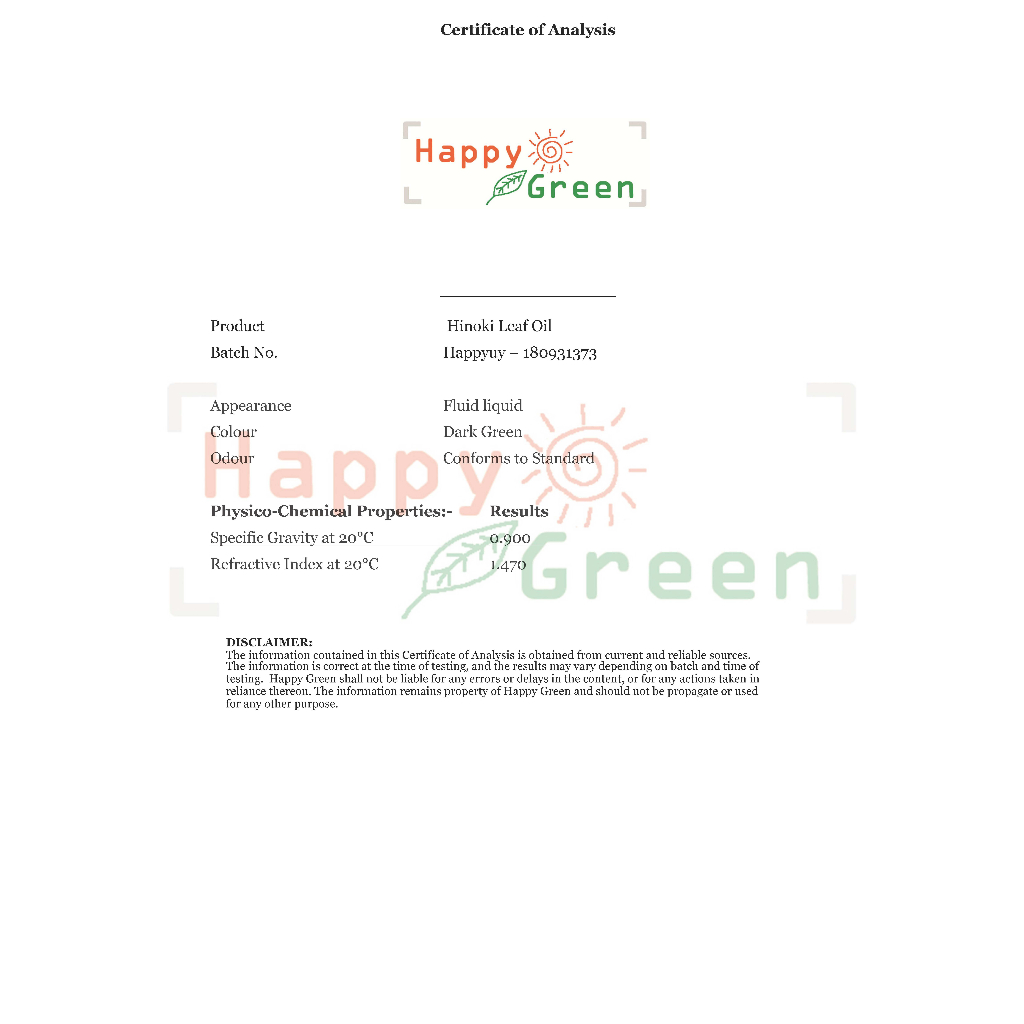 Happy Green Hinoki Leaf Essential Oil (5ml) - Minyak Daun Hinoki