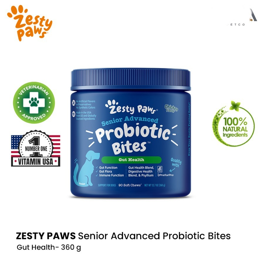 Zesty Paws Senior Advanced Probiotic Bites - Pencernaan Anjing 360Gr