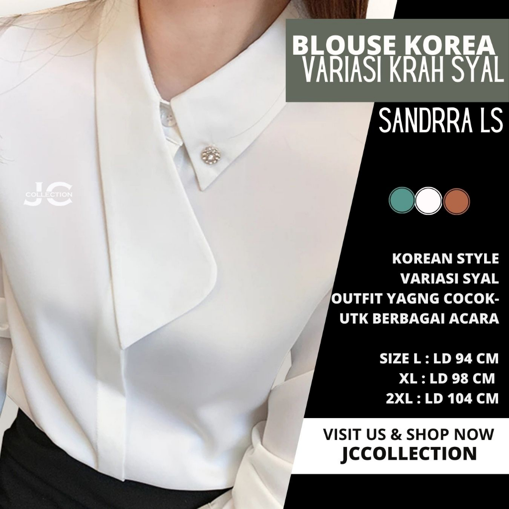 Blouse Wanita Korea Oversize / Kemeja Wanita Jumbo lengan panjang Gaya Korea variasi krah model terbaru Shandrra LS  - JCCollections