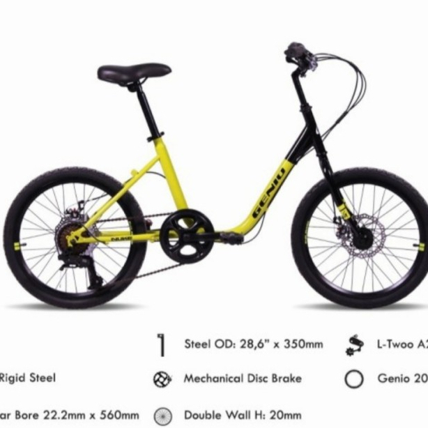 Sepeda minivelo 20 inc genio by united rem cakram discbrake 7 speed dewasa dan anak