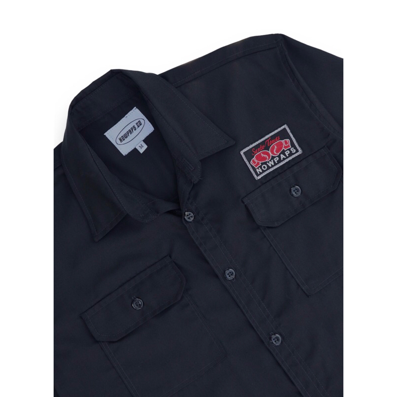 NOWPAPSCO-SANTO TOMAS WORKSHIRT HITAM PLASTISOL NOWPAPS LOGO BORDIR MATERIAL DRILL