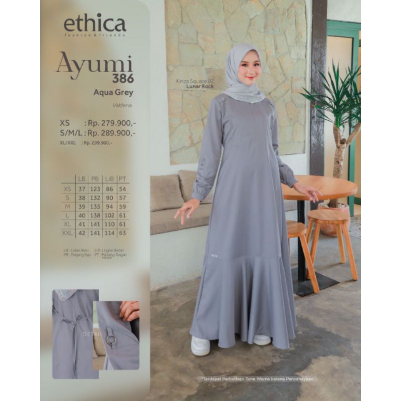 Gamis Ethica Ayumi 386 (Blue Surf, Aqua Grey) Gamis Muslimah Gamis Casual Gamis Premium Gamis Lebaran