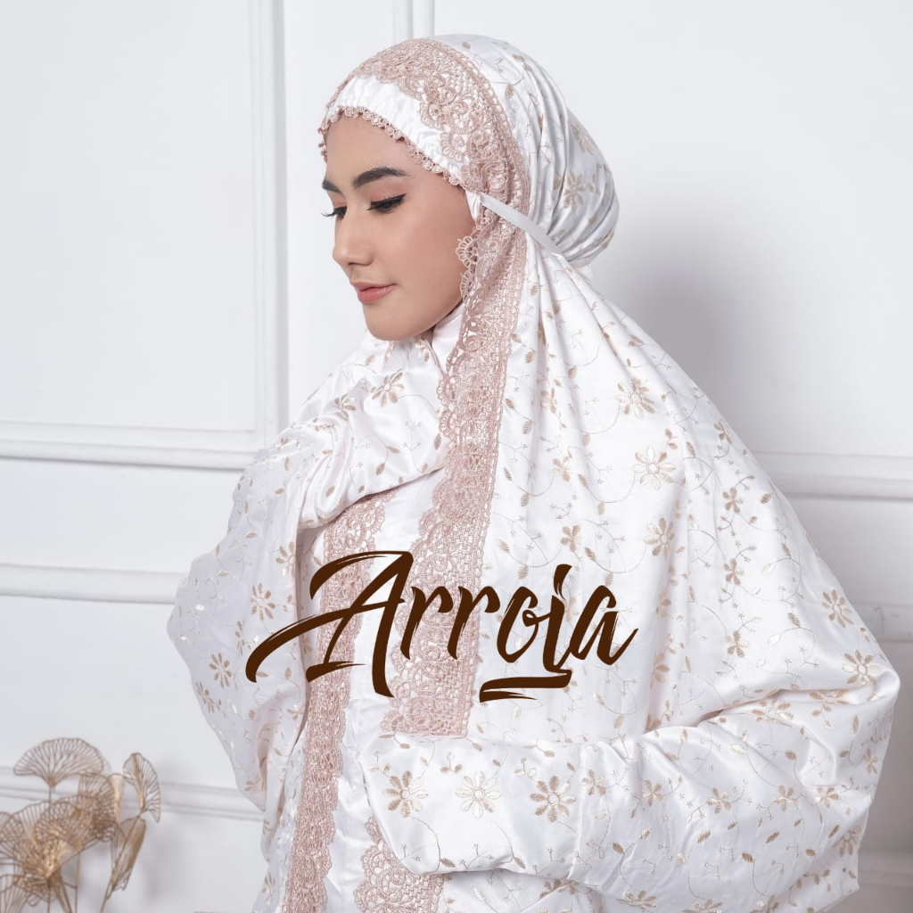 Mukena Terusan Sutra Dewasa Jumbo Putih Prada Renda Krisdayanti Mewah