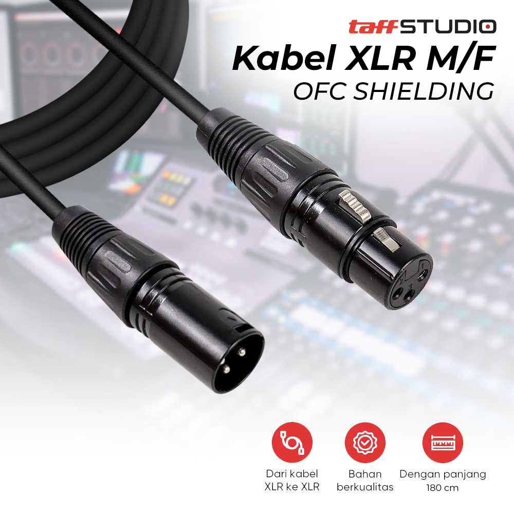 TaffSTUDIO Kabel XLR M/F OFC Microphone Karaoke Shielded 1.8 Meter - BOF30 - Black