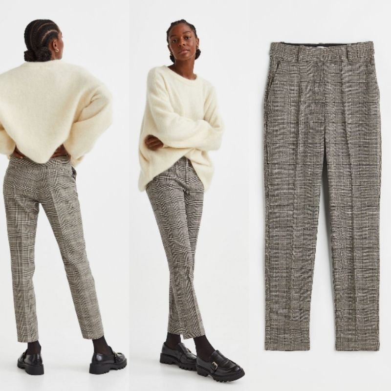 HM SLACKS REGULAR WAIST - ANKLE LENGTH CHECKERED TROUSER