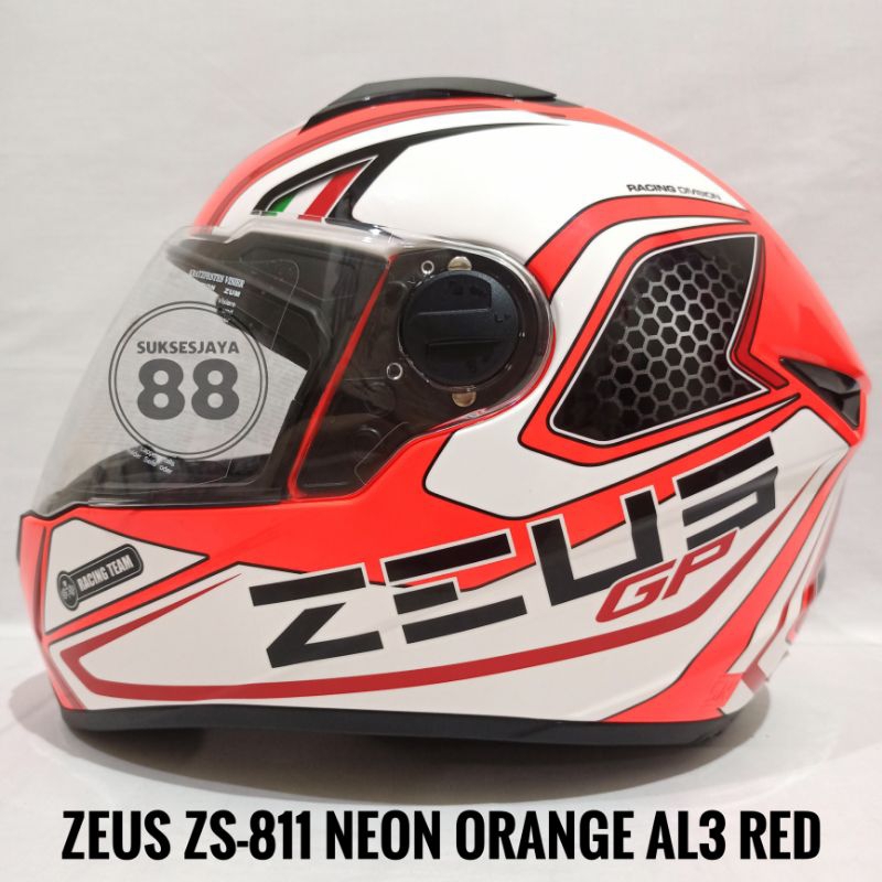 Zeus ZS-811 Neon Orange AL3 Red Helm Full Face ZS811 Free Dark Visor