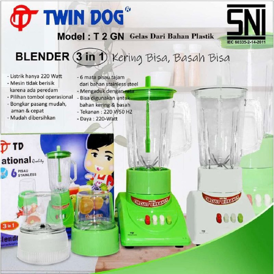 Blender TD 2in1 6 Mata Juice Pisau Gelas Plastik Kering Basah