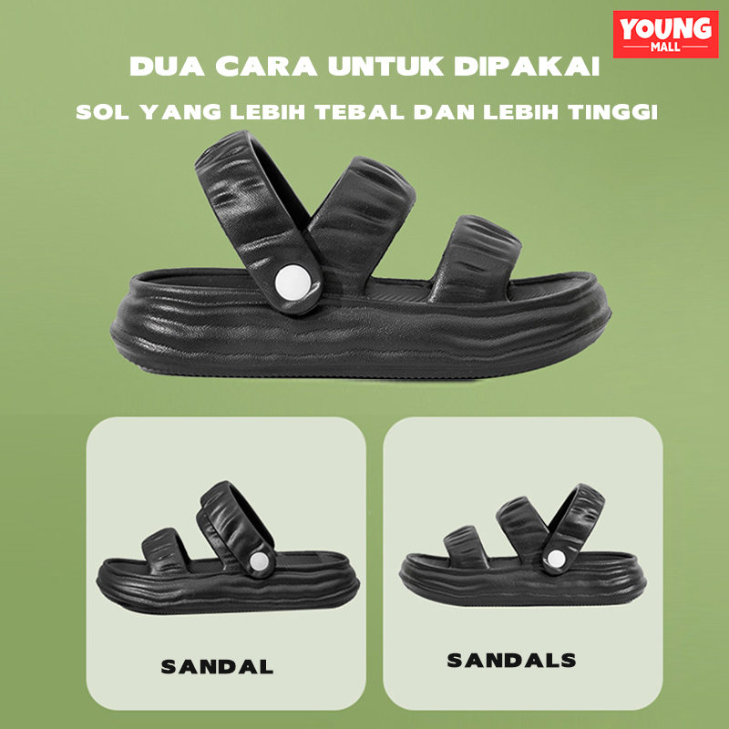 Sandal jelly wanita import korea terbaru 2023 Sendal selop wanita kekinian Sepatu Sandal tali wanita empuk EVA flat sandals bawah tebal yang dapat dipakai