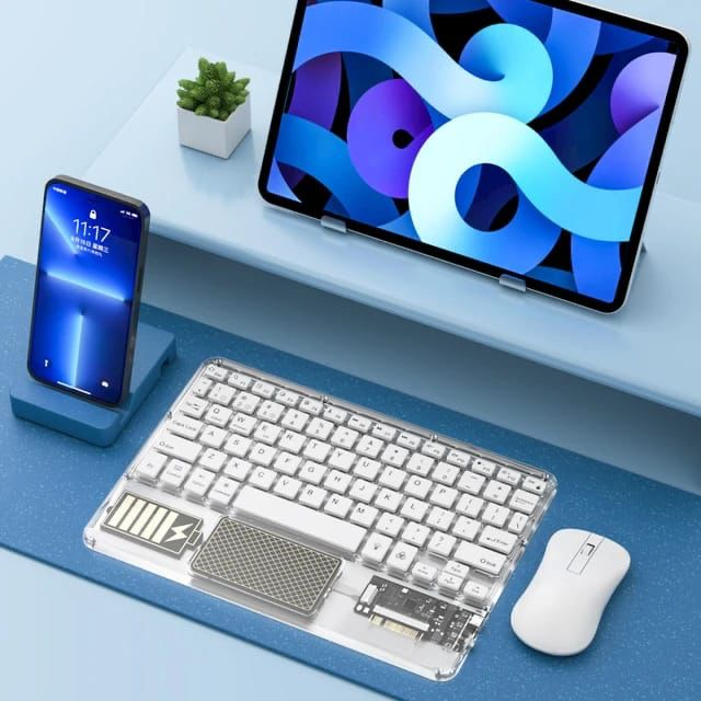 Keyboard Bluetooth lampu latar nirkabel, RGB transparan dengan Touchpad iPad untuk iPad Android iOS Tablet Windows (BINTANG ACC)