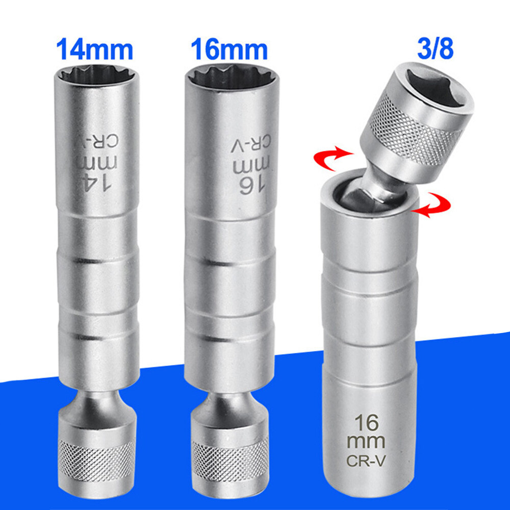 Kunci Pas Soket Busi Mobil, Alat Reparasi Mobil Magnetik, Alat Penghilang Busi 12 Sudut Dinding Tipis 3/8 &quot;, Soket Drive 14/16Mm