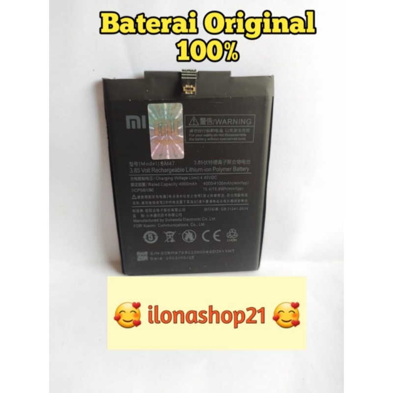 baterai redmi 3/3s/3x/redmi 4x batre bm 47 ORIGINAL 100%