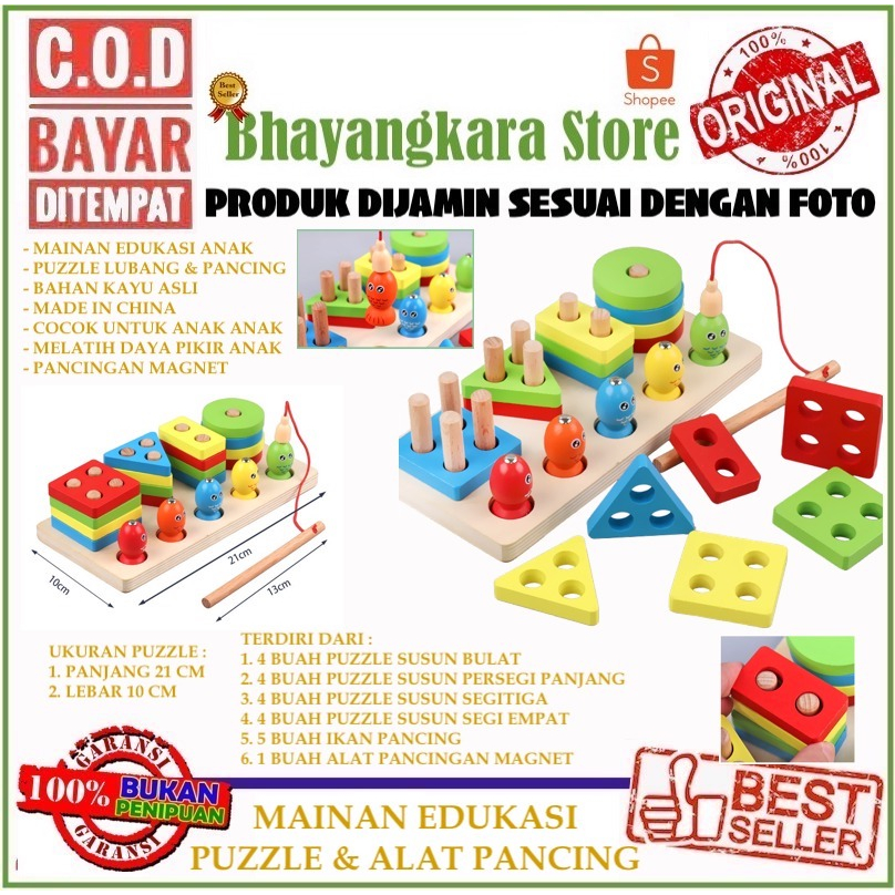 IMPOR MAINAN EDUKASI ANAK PUZZLE DENGAN FISHING PANCINGAN IKAN MAGNET BAHAN KAYU