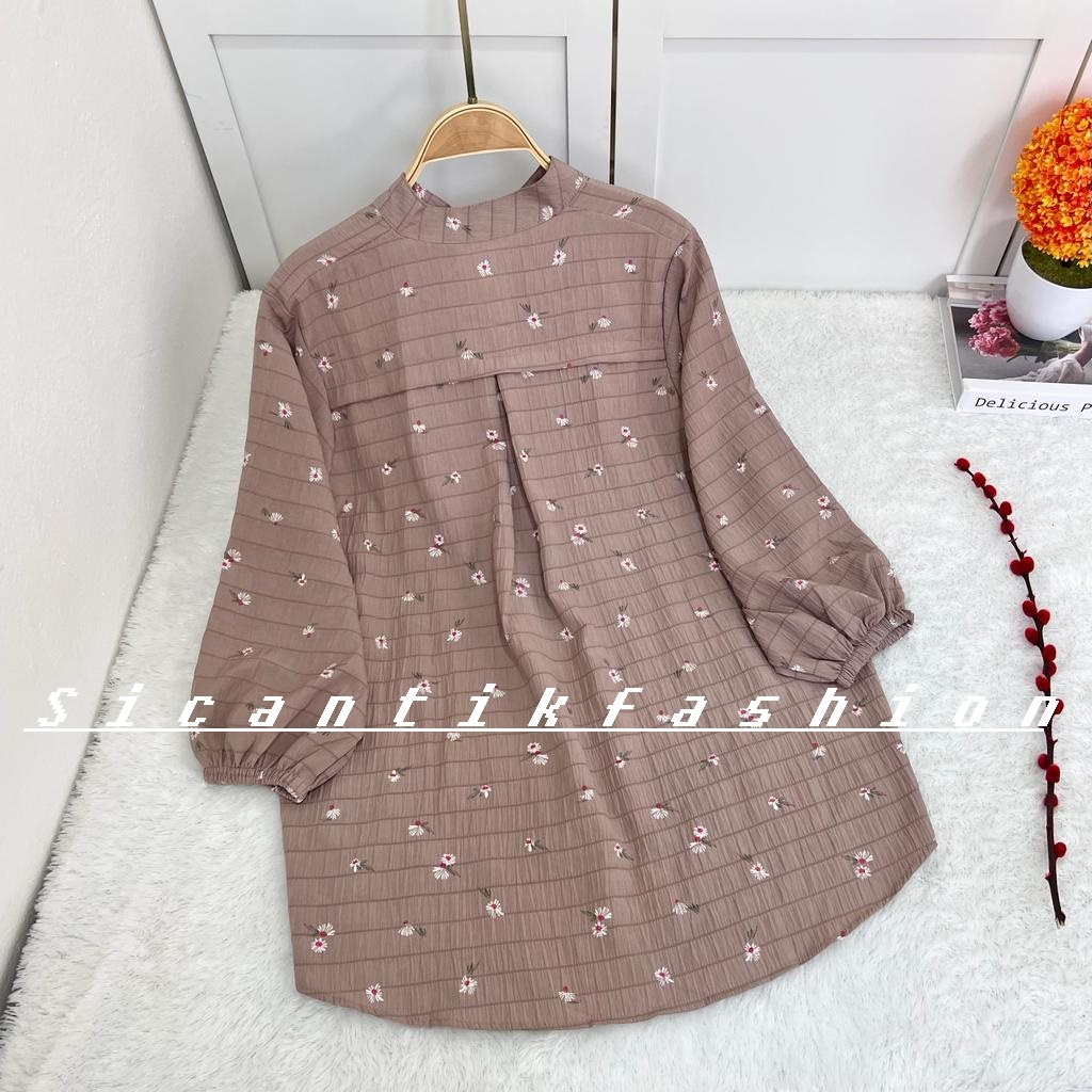 BLOUSE KOREAN / ATASAN WANITA COTTON CRINKLE PREMIUM MOTIF BUNGA