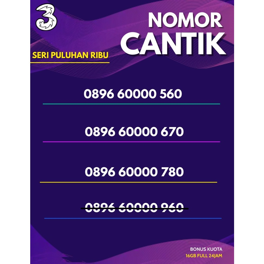 Nomor Cantik Tri Seri Puluhan Ribu