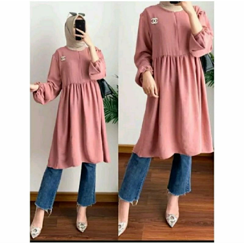 tunik wanita tangan balon bahan crinkle / tunik crinkle airflow