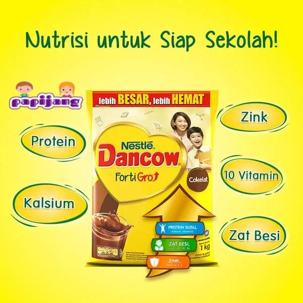 Dancow Fortigro Instan Coklat Pouch 1kg Full Cream 780gr Susu Bubuk Susu Anak