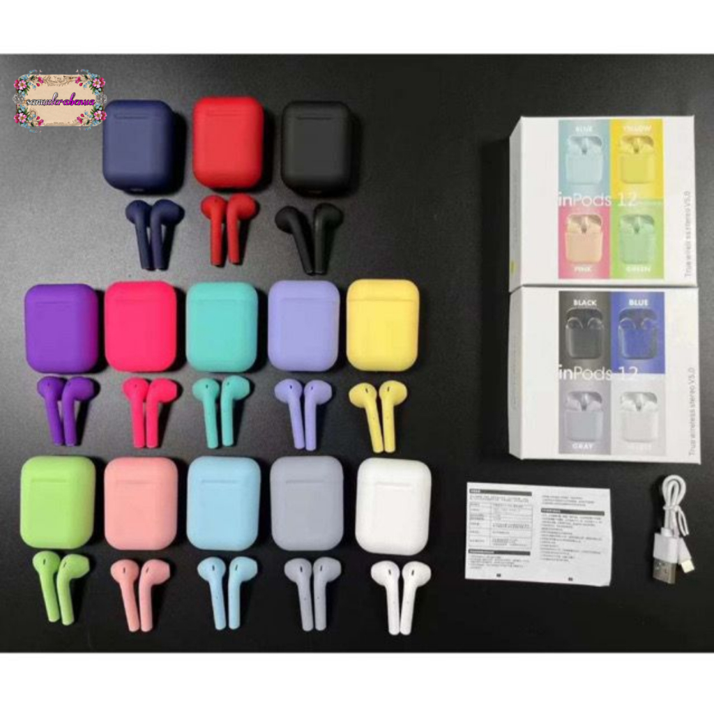 HEADSET HANDSFREE EARPHONE BLUETOOTH WIRELLES Inpods 12 Macaron Headset Bluetooth Warna Macaron Wireless Inpods i12 SB5772