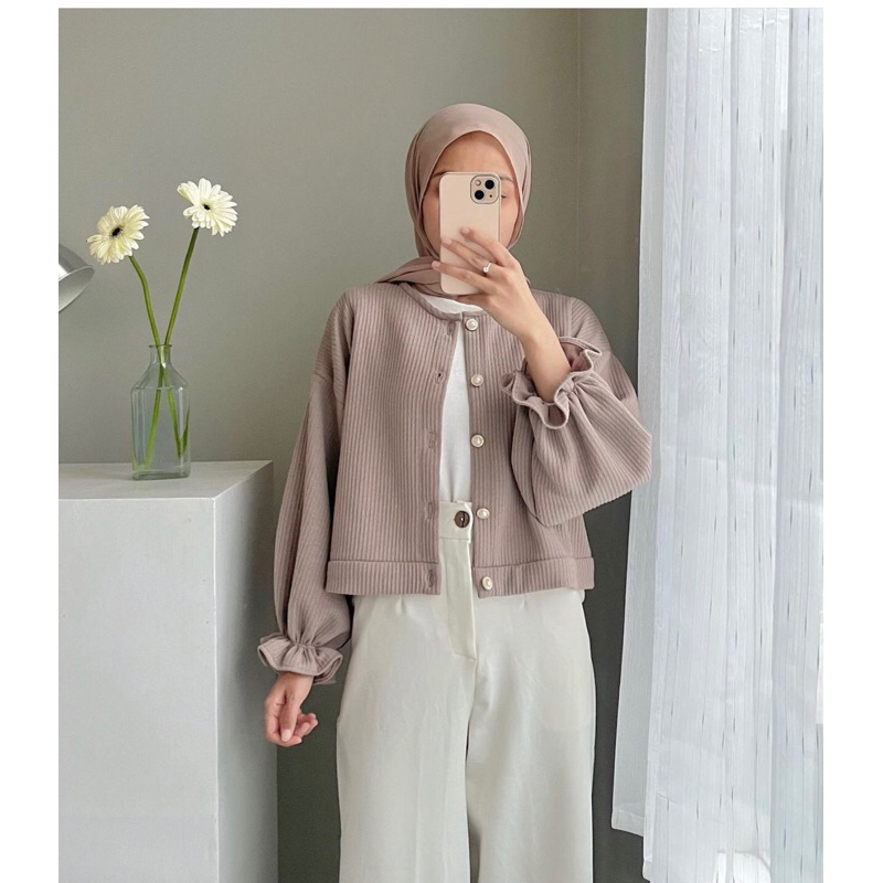 [𝐒𝐈𝐀𝐏 𝐊𝐈𝐑𝐈𝐌] ALIA CARDIGAN MOCCA by edmee.outfit / Atasan Wanita Muslim / Sweter Cardigan Knit Rajut