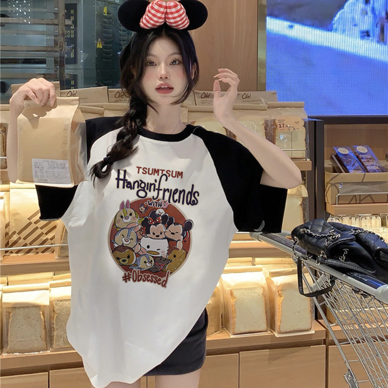 Print T-shirt Kaos Lengan Pendek Cartoon Mickey Mouse Printing Oversize Atasan Wanita Korean Style