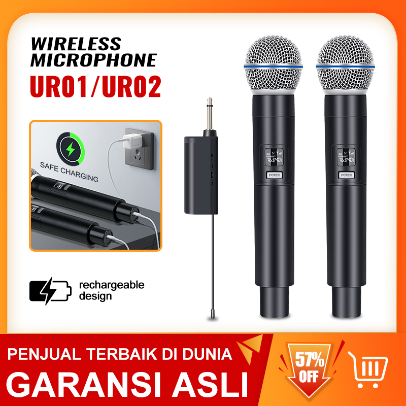 NEW BAXS URO1/UR02 mikrofon nirkabel isiulang mikrofon genggam penyebaran UHFPasang dan mainkan Peralatan BernyanyiPeralatan Audio Hiburan Rumah