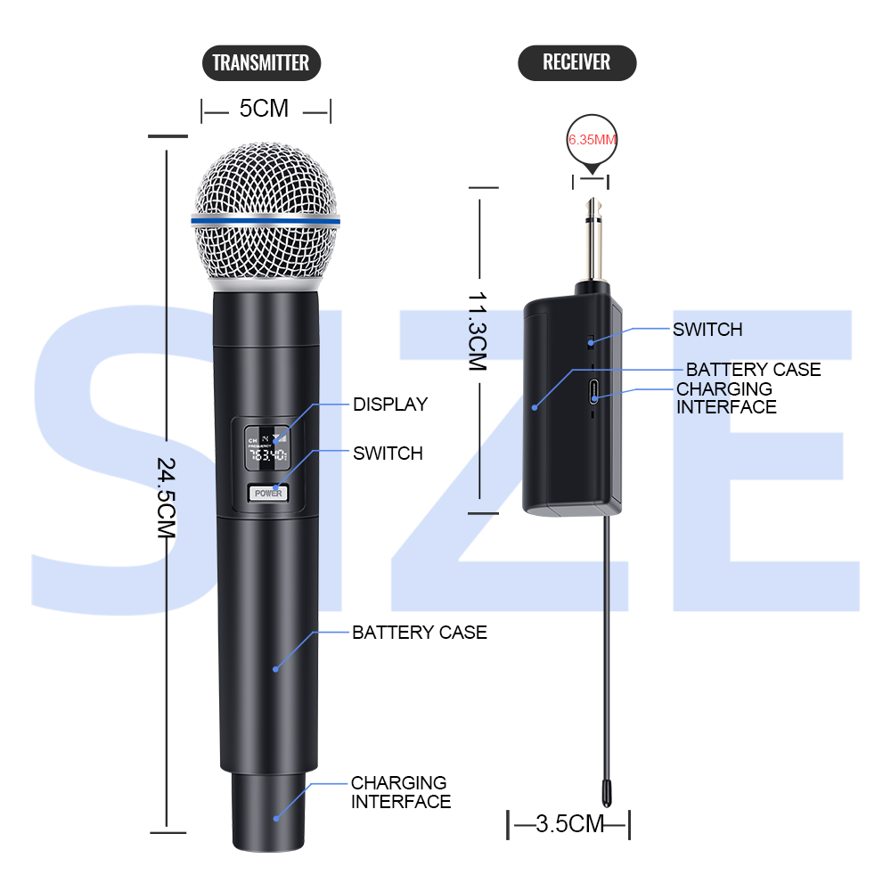 NEW BAXS URO1/UR02 mikrofon nirkabel isiulang mikrofon genggam penyebaran UHFPasang dan mainkan Peralatan BernyanyiPeralatan Audio Hiburan Rumah