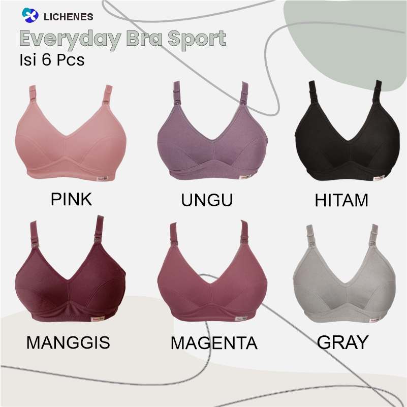 LICHENES - (6 pcs) Bra Sport 34-50 Busa Tipis Tanpa Kawat BH DEWASA