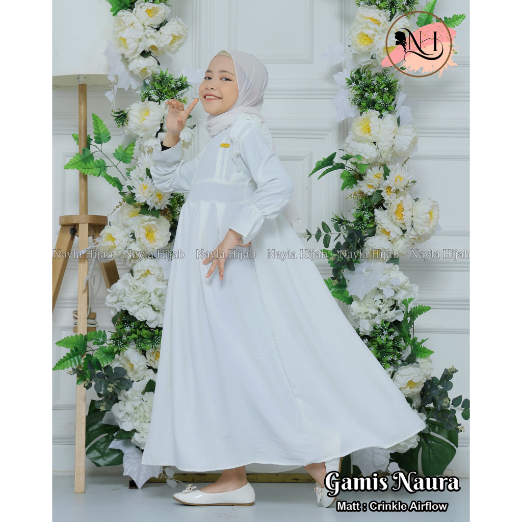 Baju Gamis Anak Naura Longdress Crinkle Airflow Usia 3-12 Tahun Baju Anak Nayla Hija'b