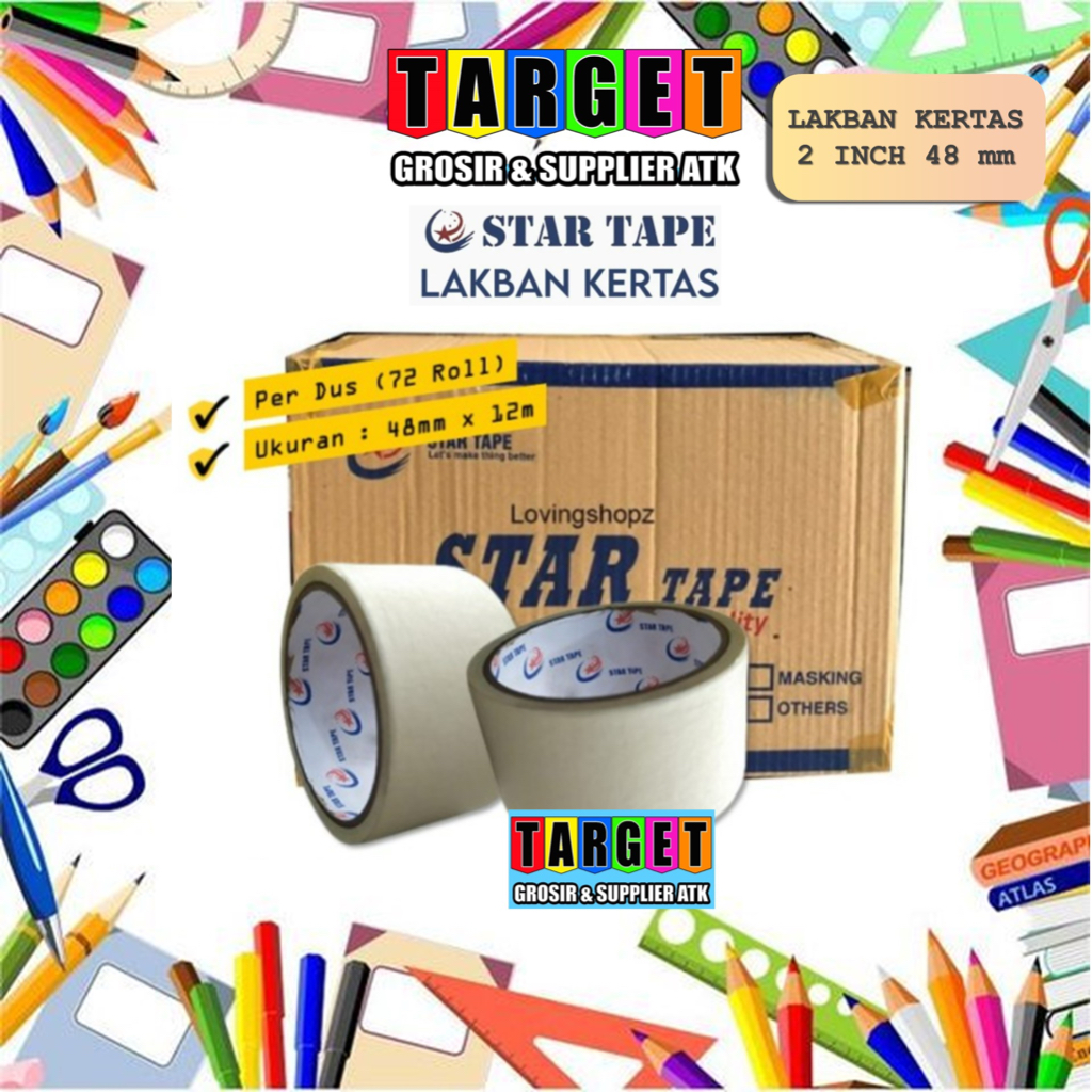 

LAKBAN KERTAS 48 mm / SOLASI PUTIH 2 INCH 48mm / MASKING TAPE SETARA DAIMARU