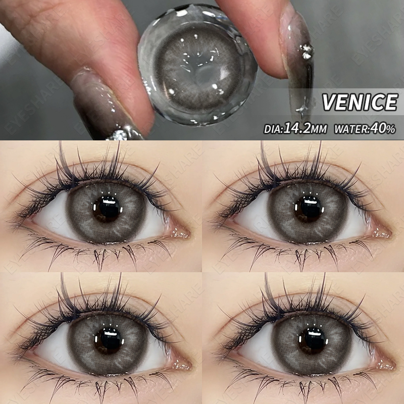 Softlens VENICE 14.2MM Gray Blue Lensa Kontak Big Eyes Blue Soflen Soflens Softlense Brown