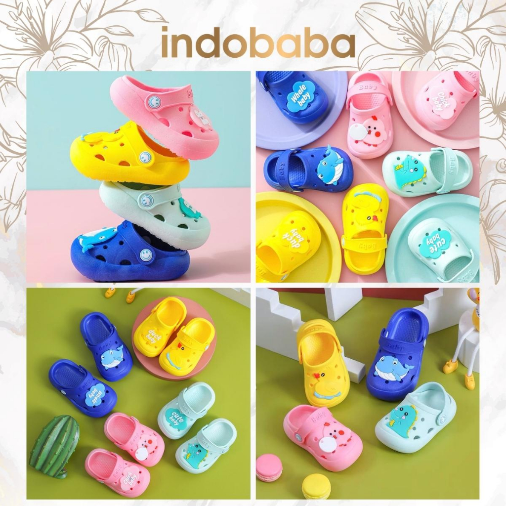 indobaba Sandal Anak Import Slop Anak EVA Baby Shark Dino Baby Chick Laki laki Perempuan Import S102